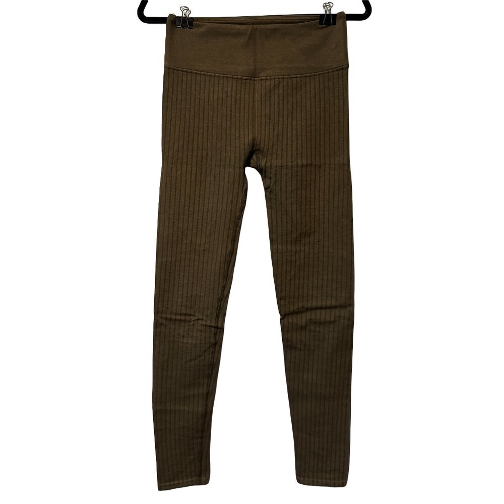 fabletics olive green stripe knit leggings